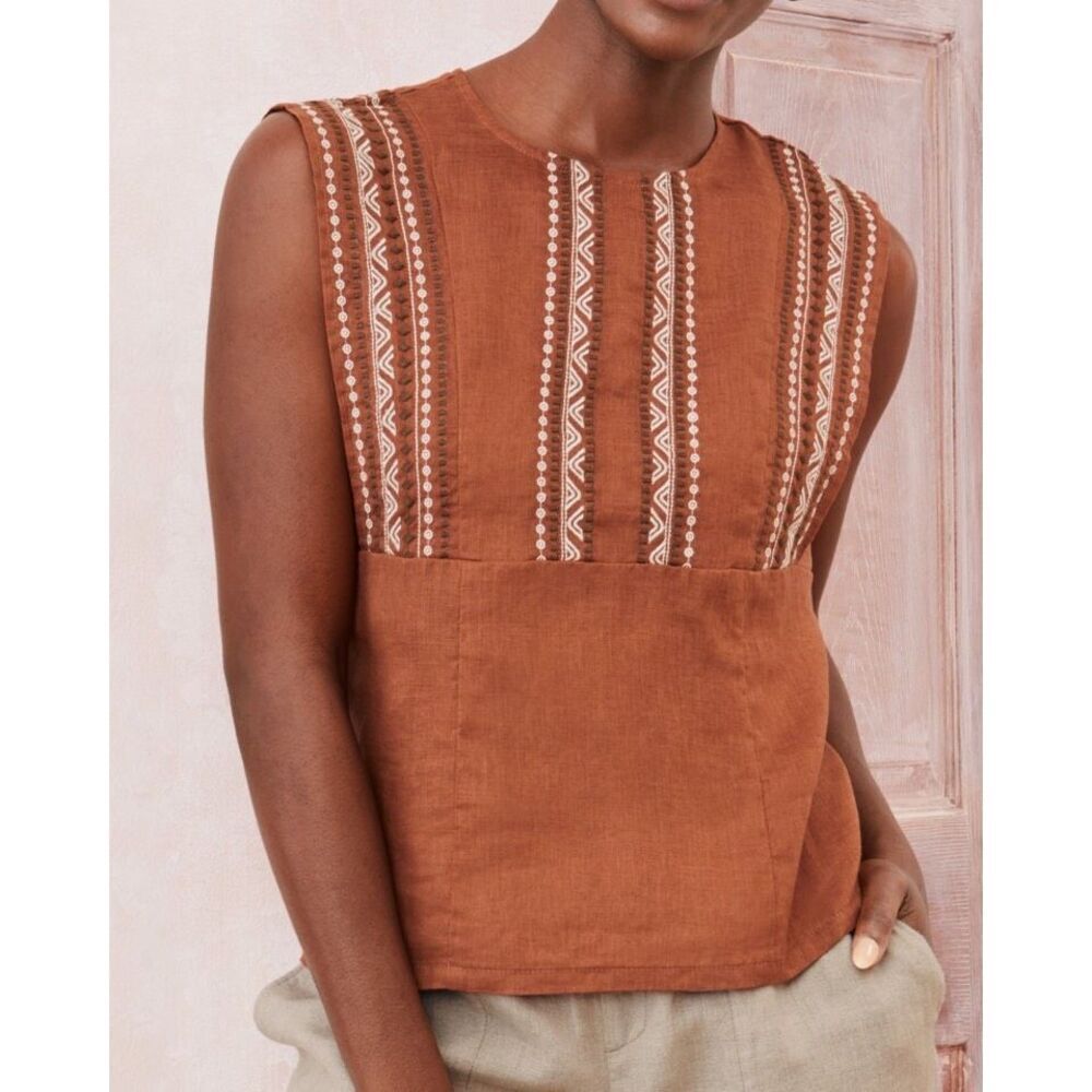Garnet hill Magnolia Linen Top embroidered relaxed boxy fit large - Picture 12 of 12
